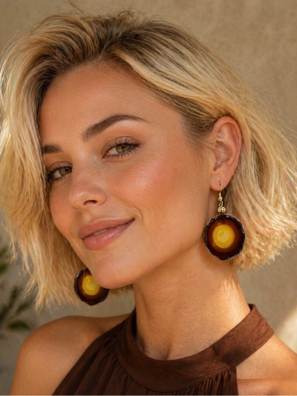 ❤️ CLEARANCE, SPECIAL  Yellow and Brown Resin Slice Drop Earrings